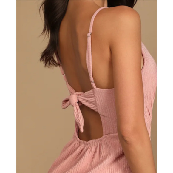 Lulu's View and I Mauve Pink Tie-Back Faux-Wrap Midi Dress Small 0-4 - Picture 3 of 8